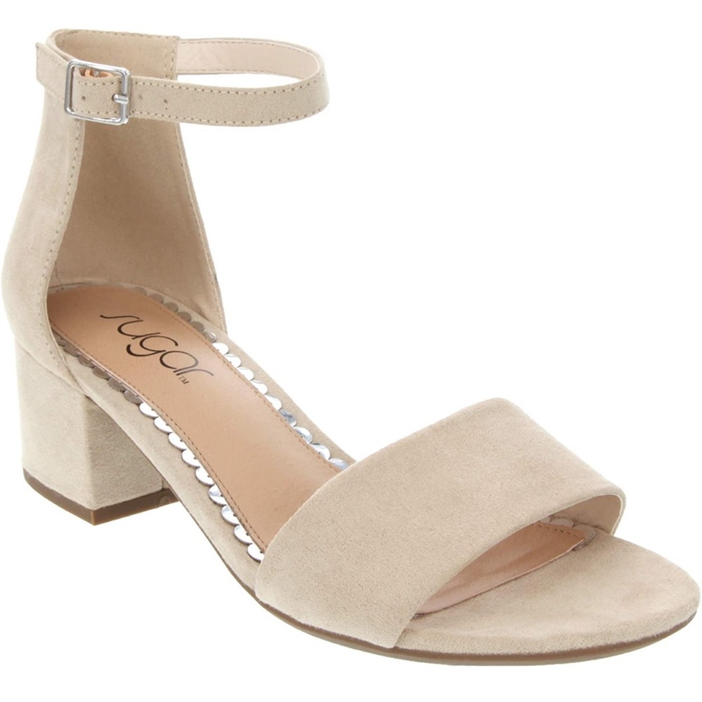 Sugar Beige Suede Block Heel Sandals with Ankle Strap